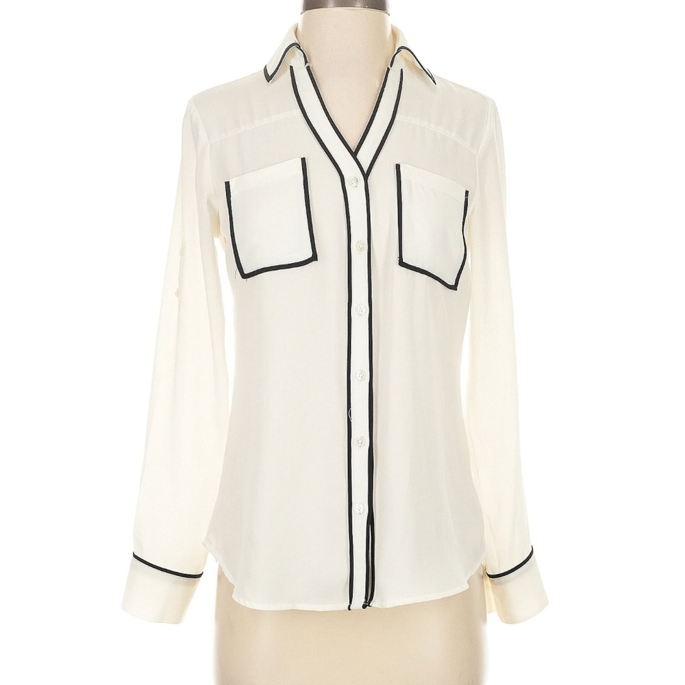 Women's White Blouse with Black Trim